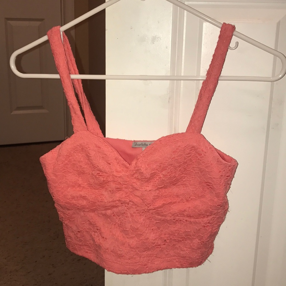 Coral lace crop top